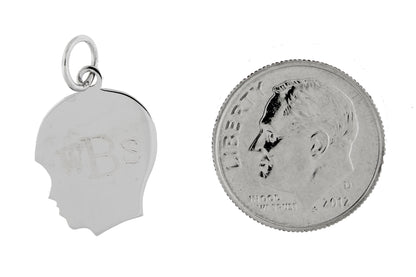 14k white gold 13mm boy head silhouette disc pendant charm engraved personalized