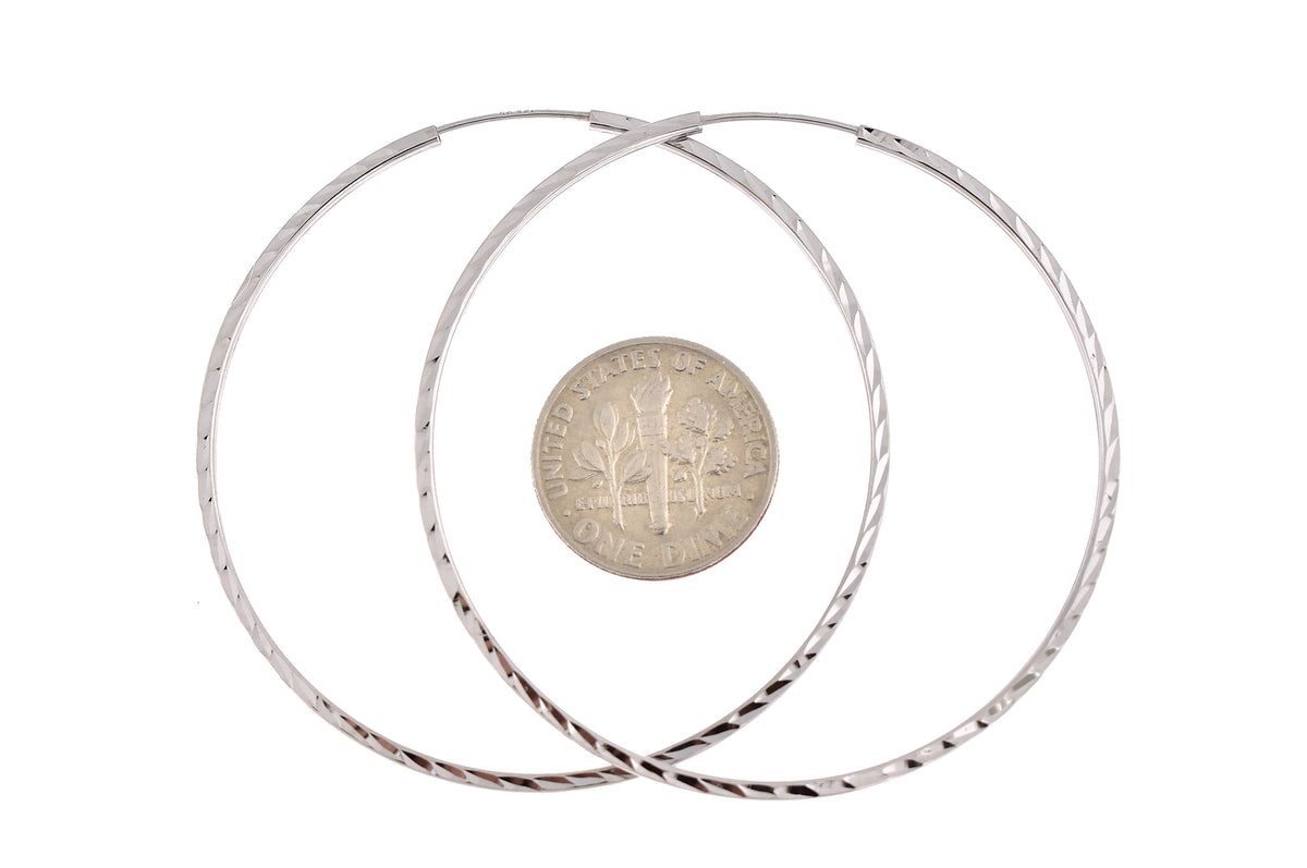 14k white gold diamond cut square tube round endless hoop earrings 49mm x 1.35mm