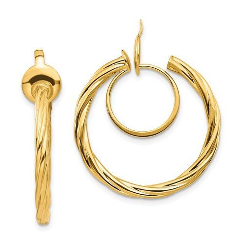 14k yellow gold non pierced round twisted hoop clip on earrings
