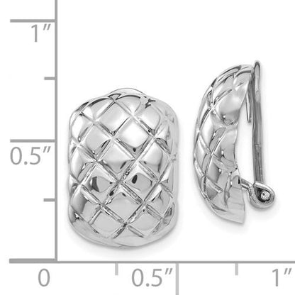 14k white gold non pierced clip on omega back quilted textured earrings