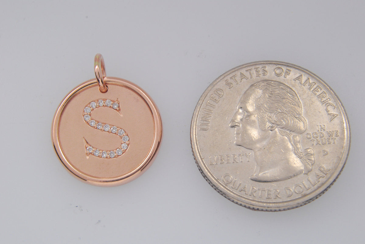 14k yellow rose white gold genuine diamond uppercase letter s initial alphabet pendant charm custom made to order personalized engraved