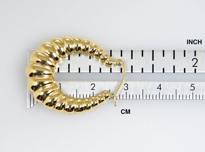 10k yellow gold shrimp scalloped twisted classic hoop earrings 30mm x 23mm