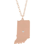 Загрузить изображение в средство просмотра галереи, 14k 10k Yellow Rose White Gold Diamond Silver Indiana IN State Map Personalized City Necklace
