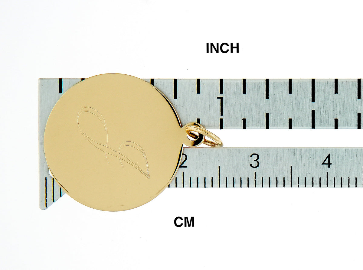 10k yellow gold 18mm round circle disc pendant charm personalized monogram engraved