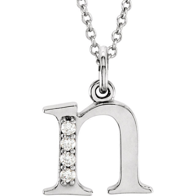 14k yellow rose white gold .025 ctw diamond tiny petite lowercase letter n initial alphabet pendant charm necklace