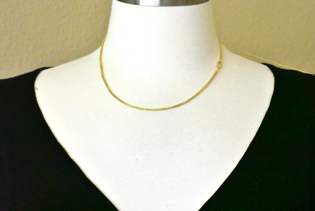 10k yellow gold 2mm box bracelet anklet choker necklace pendant chain