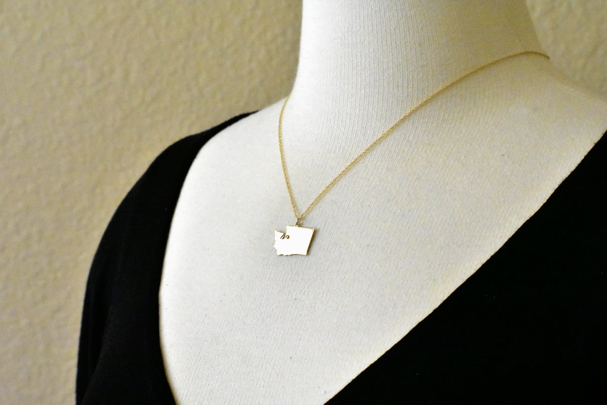 14k 10k yellow rose white gold diamond silver washington wa state map personalized city necklace