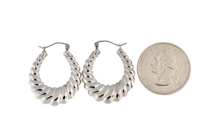 14k white gold shrimp scalloped twisted classic hoop earrings