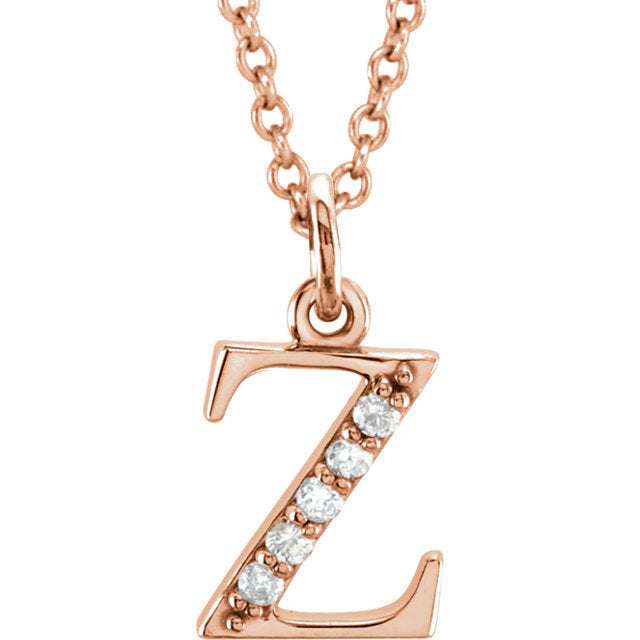 14k yellow rose white gold .025 ctw diamond tiny petite lowercase letter z initial alphabet pendant charm necklace