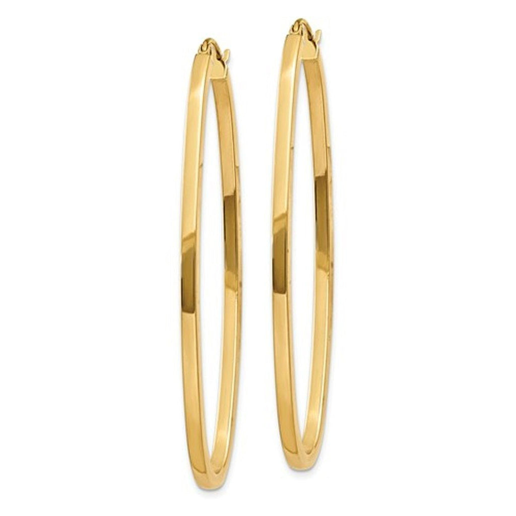 14k Yellow Gold Classic Large Square Tube Oval Hoop Earrings ...