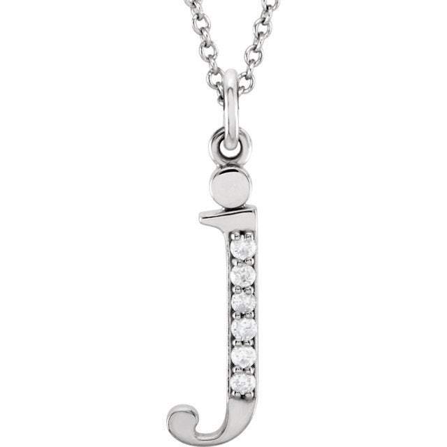 14k yellow rose white gold .025 ctw diamond tiny petite lowercase letter j initial alphabet pendant charm necklace