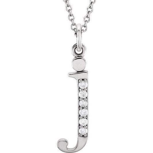 14k yellow rose white gold .025 ctw diamond tiny petite lowercase letter j initial alphabet pendant charm necklace