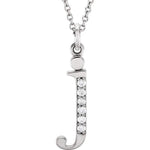 Load image into Gallery viewer, 14K Yellow Rose White Gold .025 CTW Diamond Tiny Petite Lowercase Letter J Initial Alphabet Pendant Charm Necklace
