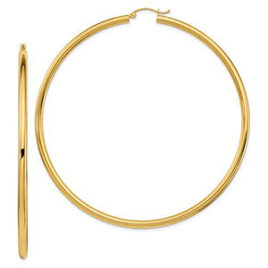 14K Yellow Gold 3 inch Diameter Extra Large Giant Gigantic Round Classic Hoop Earrings Lightweight 78mm x 3mm