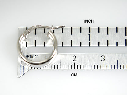14k white gold round square tube hoop earrings 14mm x 7mm