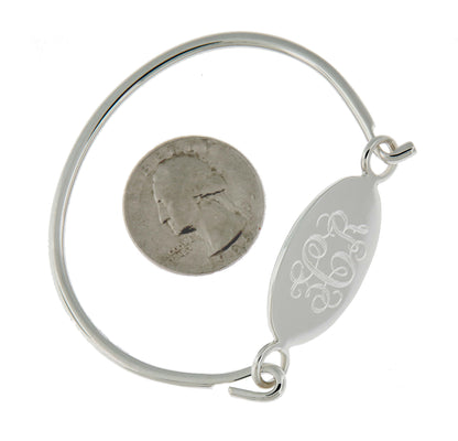 sterling silver oval id plate bangle bracelet custom engraved personalized name initials monogram