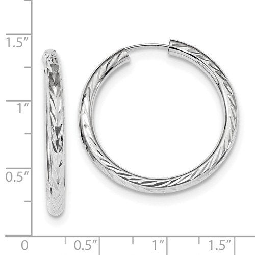 14k white gold diamond cut classic endless hoop earrings 29mm x 3mm