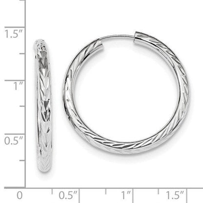 14k white gold diamond cut classic endless hoop earrings 29mm x 3mm