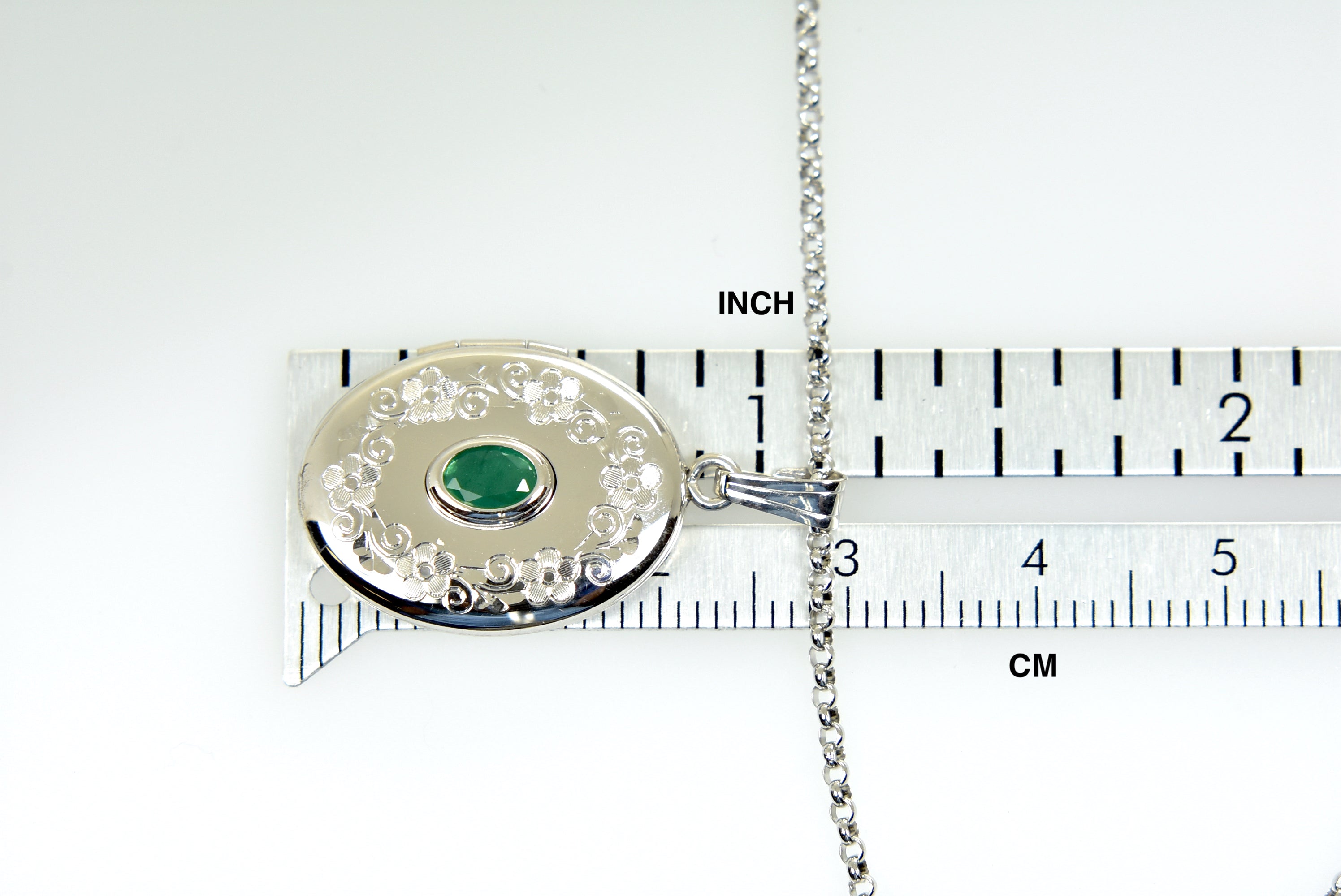 Sterling Silver Genuine Emerald Oval Locket Necklace May Birthstone Personalized Engraved Monogram