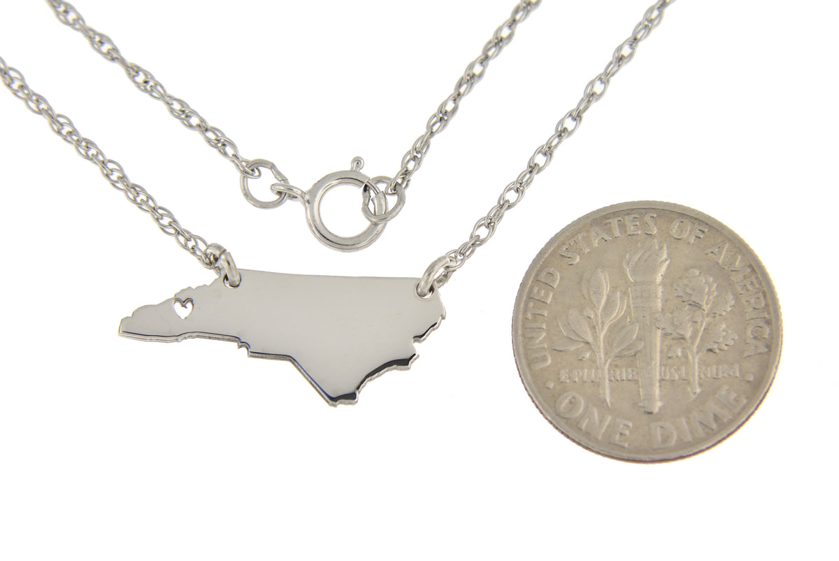 14k gold 10k gold silver north carolina nc state map necklace heart personalized city
