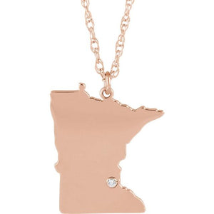 14k 10k Yellow Rose White Gold Diamond Silver Minnesota MN State Map Personalized City Necklace