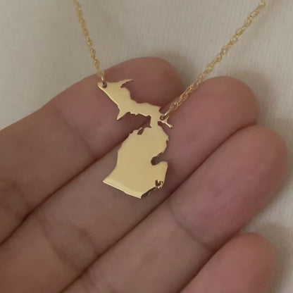 14k Gold 10k Gold Silver Michigan MI State Map Necklace Heart Personalized City