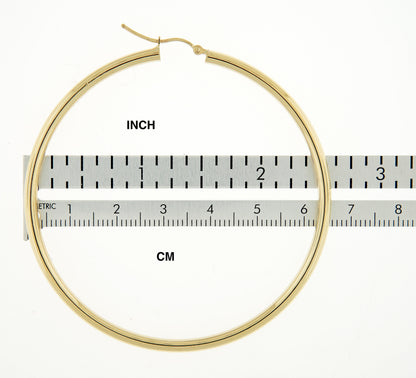 14k yellow gold classic round large hoop earrings 64mm x 3mm lightweight