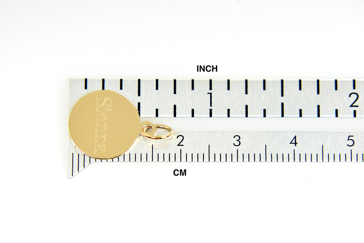 10k yellow gold 15mm round circle disc pendant charm personalized engraved monogram