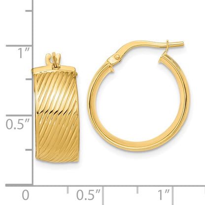 14k yellow gold textured modern contemporary round hoop earrings