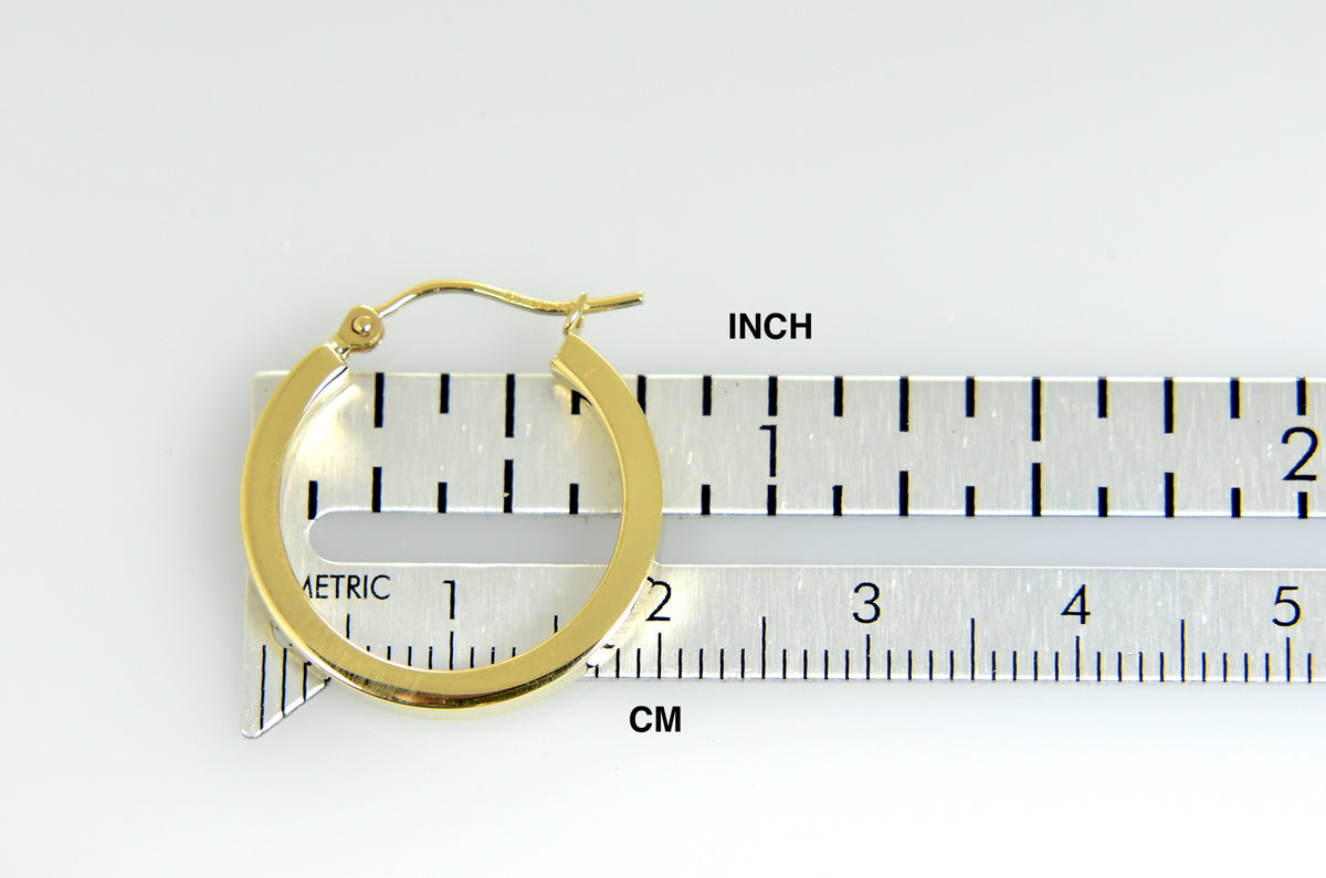 14k yellow gold square tube round hoop earrings 19mm x 3mm