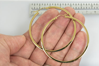 14k yellow gold square tube round hoop earrings 50mm x 2mm