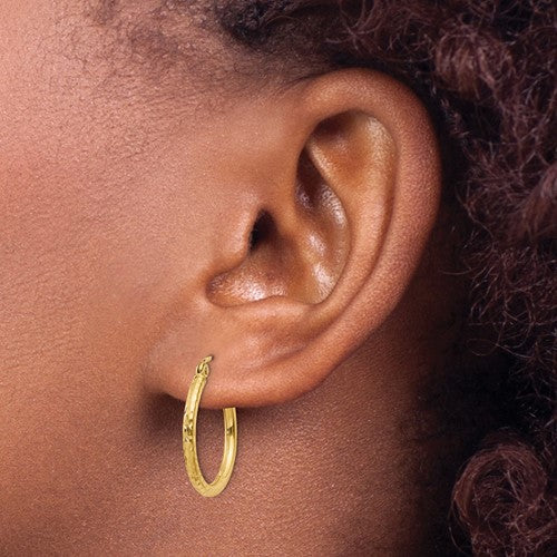 14k Yellow Gold Diamond Cut Classic Round Hoop Earrings 20mm x 2mm