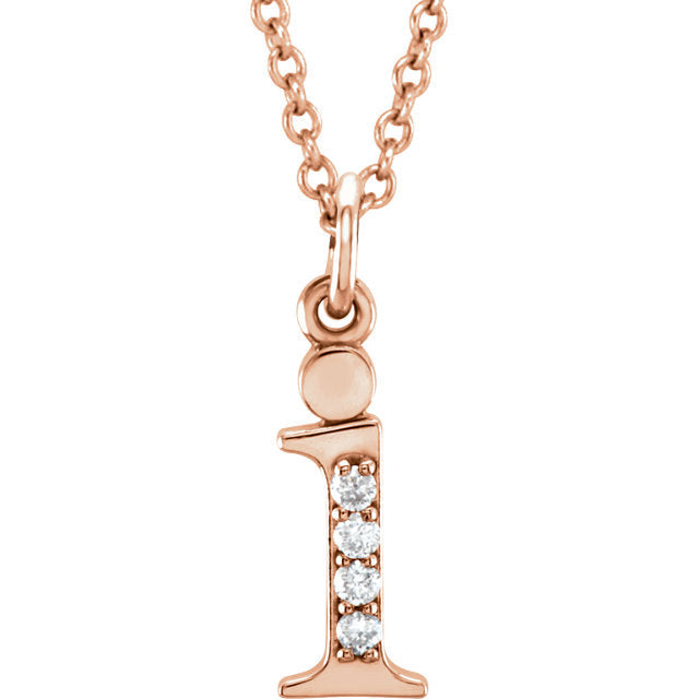 14k yellow rose white gold .025 ctw diamond tiny petite lowercase letter i initial alphabet pendant charm necklace