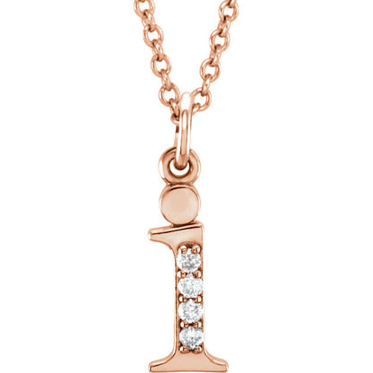 14k yellow rose white gold .025 ctw diamond tiny petite lowercase letter i initial alphabet pendant charm necklace