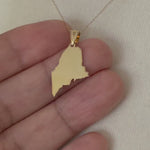 Load and play video in Gallery viewer, 14K Gold or Sterling Silver Maine ME State Map Pendant Charm Personalized Monogram
