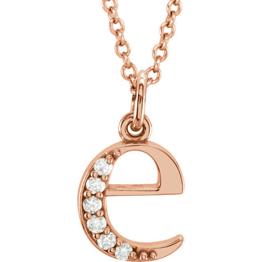 14k yellow rose white gold .04 ctw diamond tiny petite lowercase letter e initial alphabet pendant charm necklace