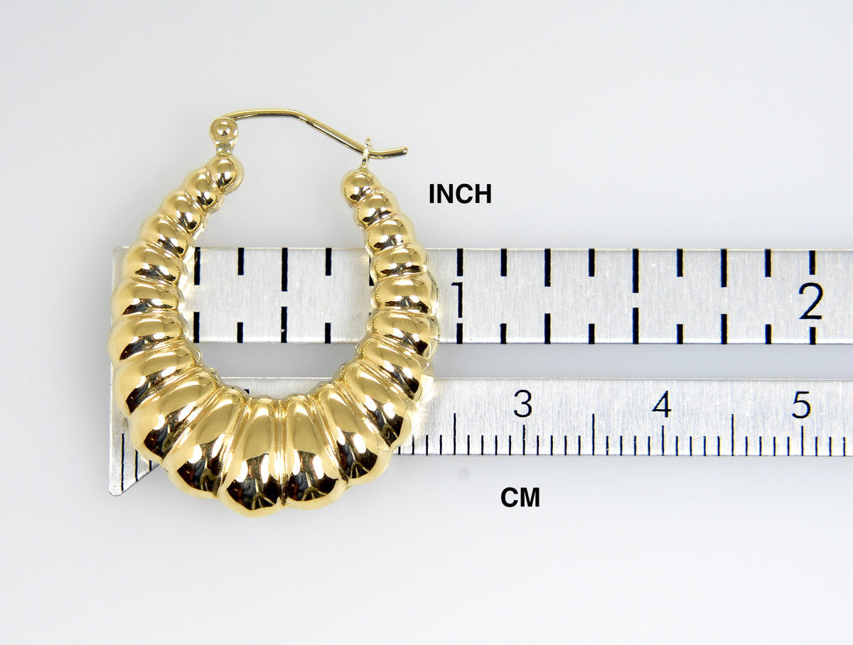 14k yellow gold shrimp scalloped twisted hollow classic hoop earrings 22mm
