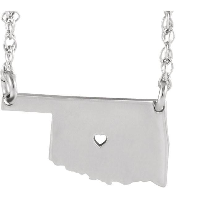 14k gold 10k gold silver oklahoma ok state map necklace heart personalized city