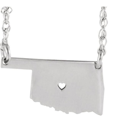 14k gold 10k gold silver oklahoma ok state map necklace heart personalized city