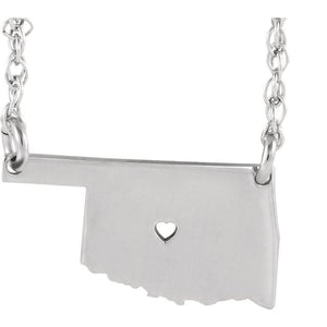 14k Gold 10k Gold Silver Oklahoma OK State Map Necklace Heart Personalized City