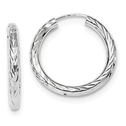 14k white gold diamond cut classic endless hoop earrings 24mm x 3mm