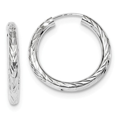 14k white gold diamond cut classic endless hoop earrings 24mm x 3mm
