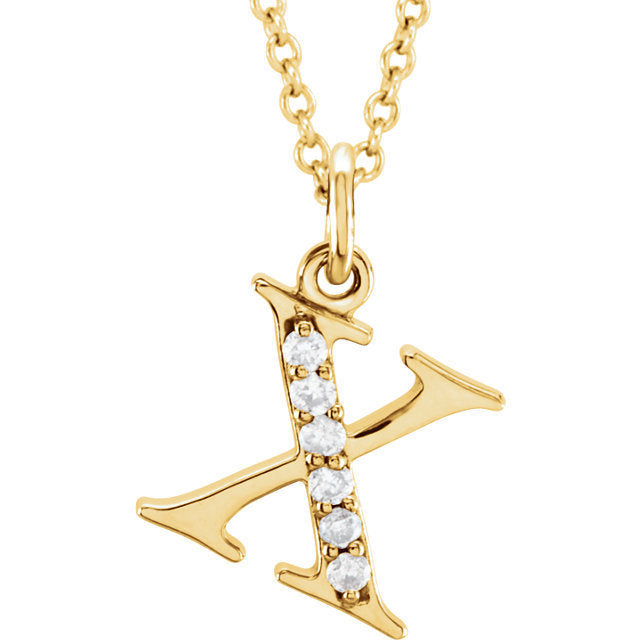 14k yellow rose white gold .03 ctw diamond tiny petite lowercase letter x initial alphabet pendant charm necklace