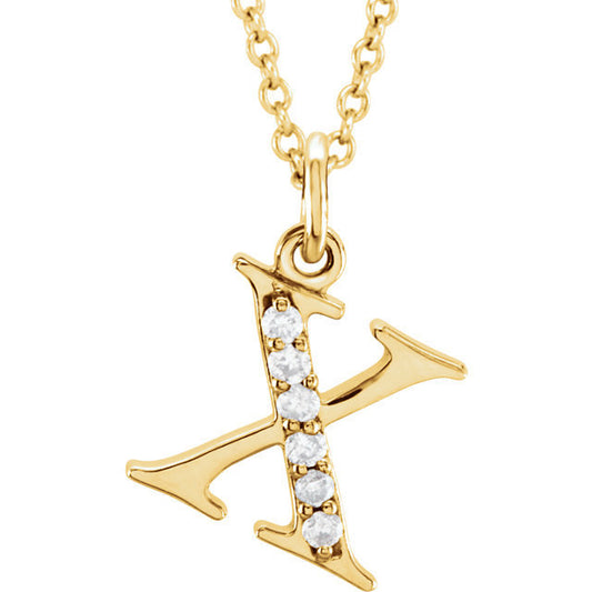 14k yellow rose white gold .03 ctw diamond tiny petite lowercase letter x initial alphabet pendant charm necklace