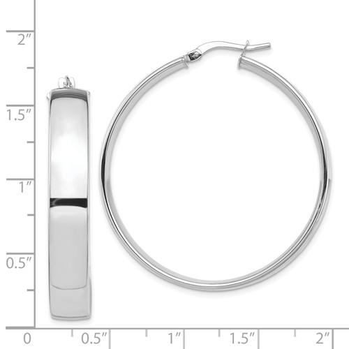 14k white gold round square tube hoop earrings 39mm x 7mm