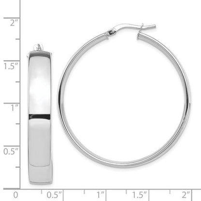 14k white gold round square tube hoop earrings 39mm x 7mm
