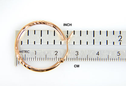 14k rose gold diamond cut classic round textured satin hoop earrings 25mm x 2mm