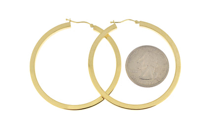 14k yellow gold square tube round hoop earrings 50mm x 3mm