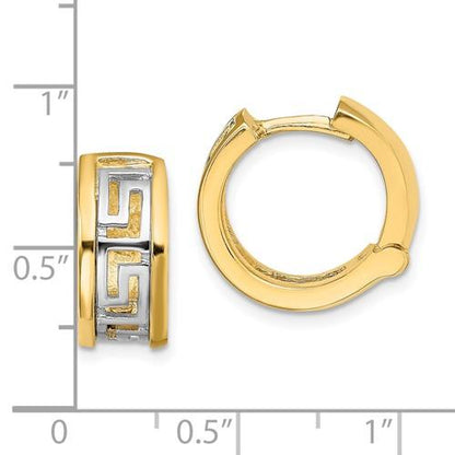 14k yellow white gold two tone greek key hinged hoop earrings