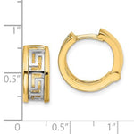Load image into Gallery viewer, 14k Yellow White Gold Two Tone Greek Key Hinged Hoop Earrings
